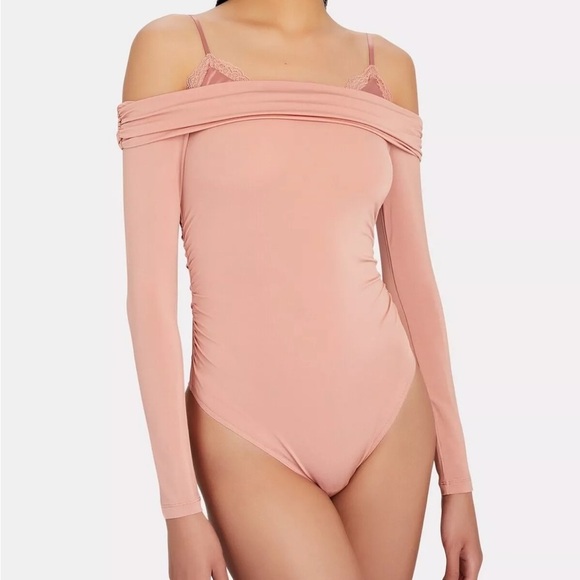Jonathan Simkhai NIGHT COLD SHOULDER LACE TRIM JERSEY BODYSUIT BLUSH Sz M NEW - Picture 2 of 14